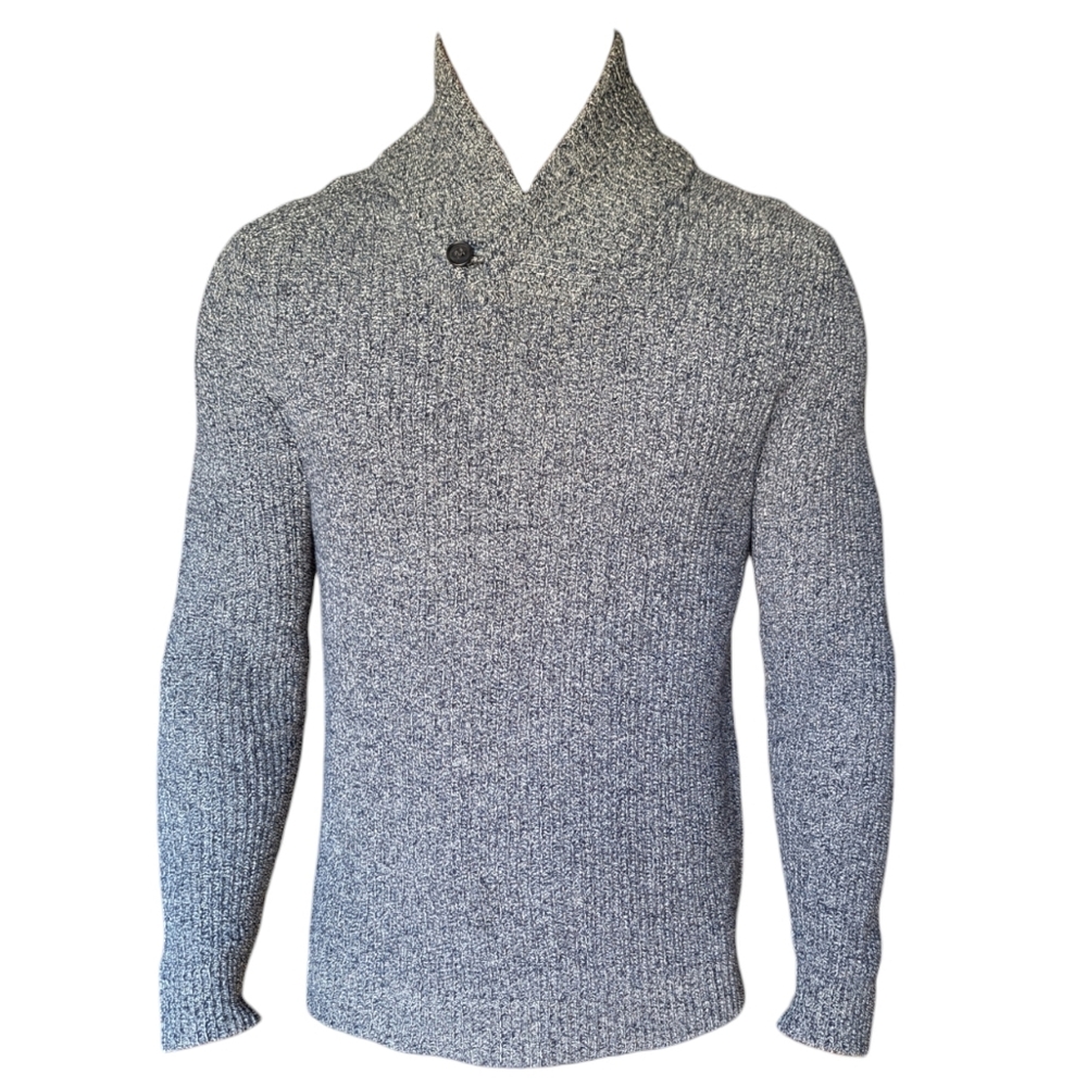 Men’s Banana Republic Sweater, Black, white, foldover collar w button detailing
